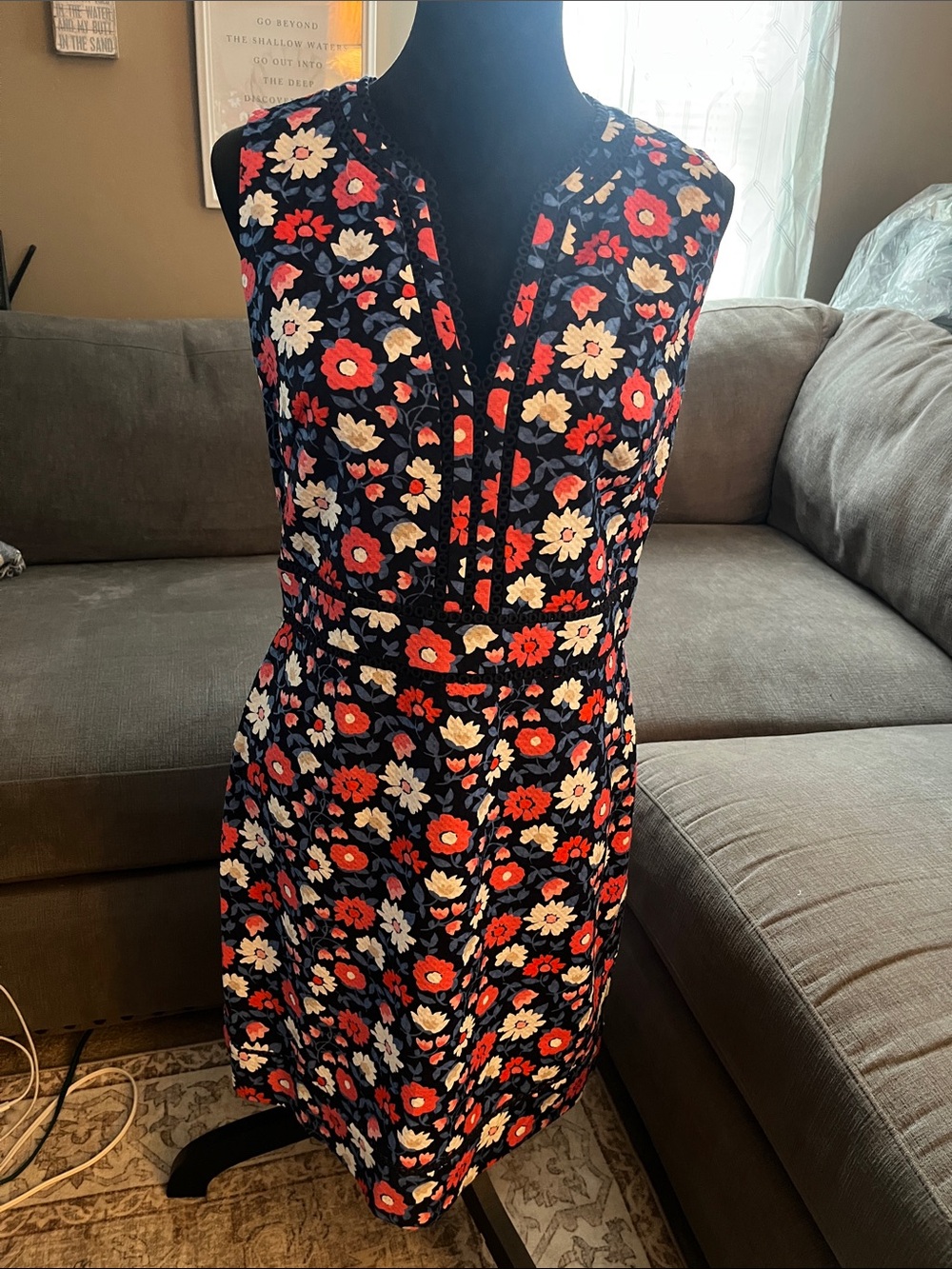 NWT kate spade Daisy Jacquard Sheath Dress Navy vibrant red white Floral Size 12